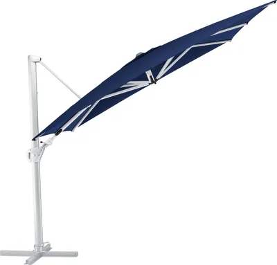 Produktbild von Kettler Easy Swing Ampelschirm 300x300 cm, UPF50+, inkl. Abdeckhaube+ Schirmständer, silber/blau, Aluminium/Polyester mit Polyurethan-Beschichtung