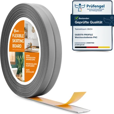 Produktbild von QUEST Weichsockelleiste Selbstklebend 10x10 mm, PVC Knickleiste für Küche, Badezimmer, Flexibel, Dekorativ, UV-beständig, grau, 5 m
