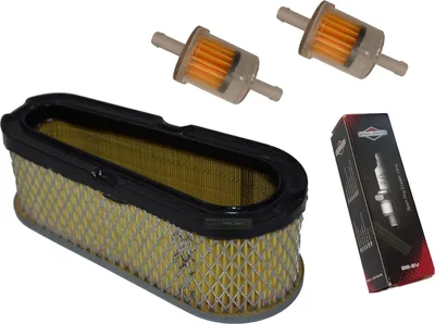 Zdjęcie produktu dla 3 filtry + świeca zapłonowa do silnika Briggs & Stratton 12 KM 496894, 493909, 992300