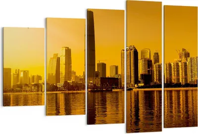 Produktbild von Bild auf Leinwand - Leinwandbild - Stadt â € <Agglomeration Fluss Flugzeug - 150x100cm - Wand Bild - Wanddeko - Leinwanddruck - Bilder - Kunstdruck - Leinwand bilder - Wandkunst - EG150x100-2726