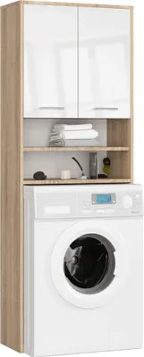 Produktbild von Akord Bad-Hochschrank Über Waschmaschine Sonoma-Eiche / Hochglanz-Weiß 64X30X180 Cm