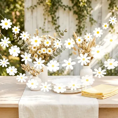 Gänseblümchen-Girlande, weiße Blumen-Deko, 3er-Set