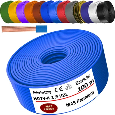 Obrázok produktu pre 100 m Žilový kábel H07 V-K HBL 1x1,5 mm² Svetlomodrý Jednožilový flexibilný