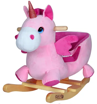 Produktbild von Spielwerk® Schaukeltier Einhorn inkl. Sound Effekt Sicherheitsgurt Plüsch Schaukel Wippe Kinder Baby Spielzeug Balancetraining besonders weich Schaukelpferd