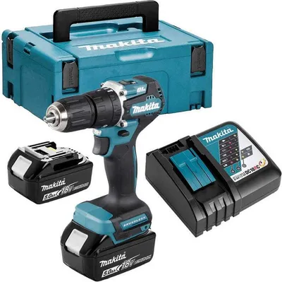 Produktbild von Makita DHP487RTJ, Ohne Schlüssel, Schwarz, Blau, Deep discharge, Überlastschutz, 500 RPM, 1700 RPM, 1,5 mm