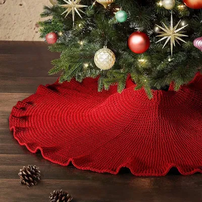 Image de 122cm Couverture de sapin de Noël Rock, couverture de sapin de Noël Couverture de sapin de Noël Tapis Couverture Sapin de Noël Décoration, rouge, polyester
