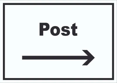 Produktbild von Labor Schild mit Text und Richtungspfeil rechts untersuchen forschen waagerecht A6 Rückseite selbstklebend
