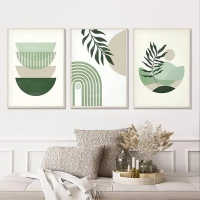 Image de Ensemble de 3 posters Unyqoos® de style bohème, imprimés sur toile, format 40 x 60 cm. Motifs abstraits de plantes, résistants aux UV et à l'eau, idéaux pour le salon et la chambre
