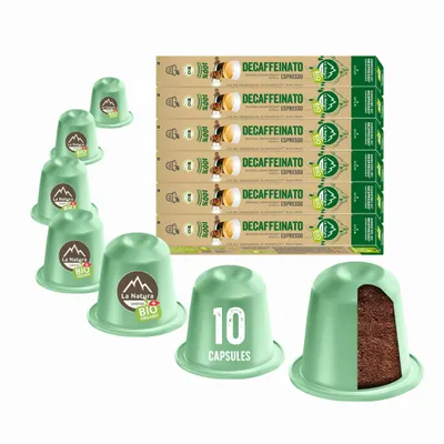 Obrázek produktu pro Kávové kapsle, La Natura Lifestyle Organic, Decaffeinato Espresso, 60 kapslí kompatibilní s Nespresso , 100% Arabica , 306g