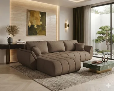 Produktbild von CORNERO Ecksofa mit Schlaffunktion SYDNEY PREMIUM Sofa L-Form Couch mit Bettkasten, Eckcouch mit Stauraum Braun Ottomane links
