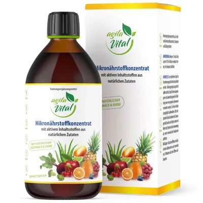 Produktbild von Agila Vital Mikronährstoffkonzentrat | 147 Vitamine & Mineralstoffe hochdosiert | 33 Tage Vorrat | 500ml