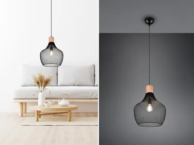 Produktbild von LED Pendelleuchte Modern Esstischlampe Küchenlampe schwarz Holz einflammig 33cm