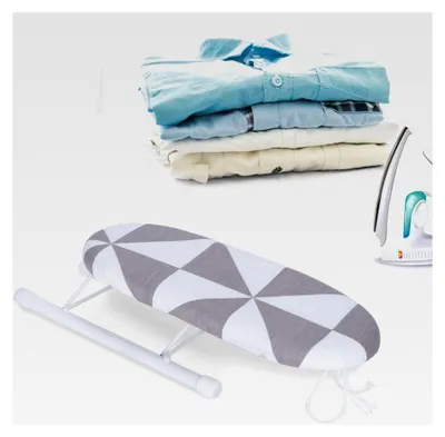 Produktbild von Mini-Bügelbrett, faltbar für Ärmelbündchen und Kragen, ideal für Zuhause und Reisen, silbernes kariertes Tuch