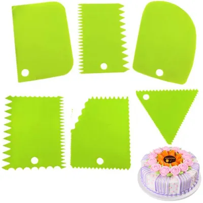 Produktbild von Teigschaber Set 6-teilig - Kuchenschaber - Fondant Glätter - Teigausstecher - Glättwerkzeug für Kuchen, Torten und Glasuren - Kunststoff - Grün