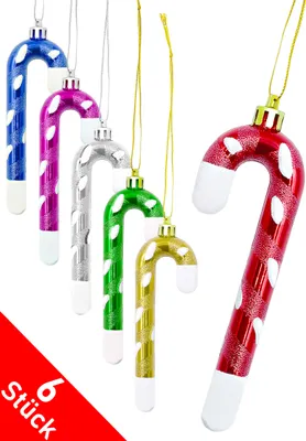 Produktbild von 6X Christbaumanhänger Zuckerstange - Christbaumschmuck zum Anhängen - Weihnachtskugel in Zuckerstangen-Form - Weihnachtsbaum-Anhänger