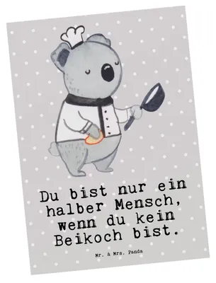 Produktbild von Mr. & Mrs. Panda Postkarte Beikoch Herz - Grau Pastell - Geschenk, Ansichtskarten, Spruch, Postkarten, Koch, Ansichtskarte, Grußkarte, Gastronomie, Restaurant, bildkarte