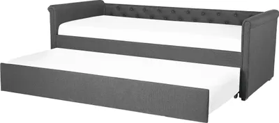 Produktbild von BELIANI Tagesbett Ausziehbett Grau 90 x 200 cm Ausziehbar Polsterbezug Leinenoptik Mit Lattenrost Knopfverzierung Praktisch Modern
