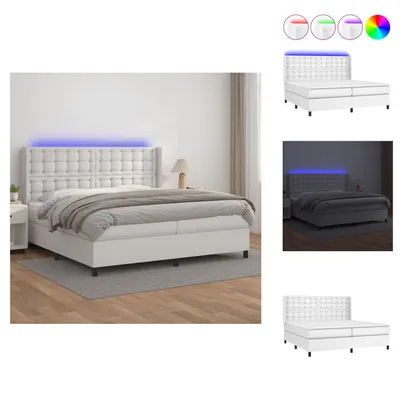 Produktbild von vidaXL Boxspringbett mit Matratze & LED Weiß 200x200 cm Kunstleder -  Betten & Bettgestelle