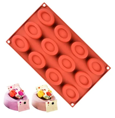 Produktbild von Silikon Backform für Donuts, Cupcakes, Kuchen, Muffins, Pudding, Eiswürfel, Gelee, Schokolade, 12 Mulden