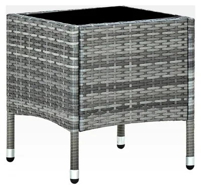 Produktbild von Gartentisch aus PE-Rattan mit Glasplatte, grau, 40x40x45 cm - für Terrasse und Garten