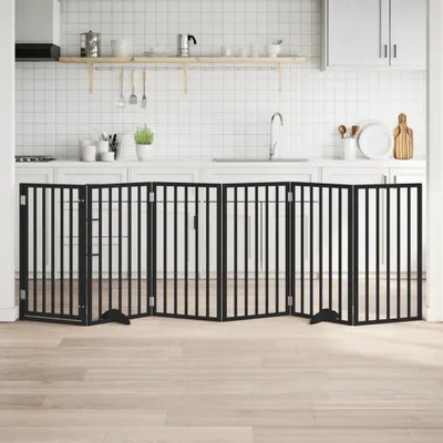 Obrázok produktu pre BEI CLORIS 6-dielna brána pre psov s dvierkami Skladacia čierna 300 cm Topolové drevo 2024 New9384745