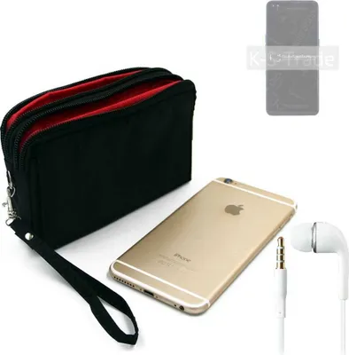 Produktbild von TOP SET kompatibel mit Oppo Reno4 Handy Hülle Gürteltasche schwarz + Kopfhörer Travel Bag Travel-Case mit Diebstahlschutz praktische Schutz Hülle