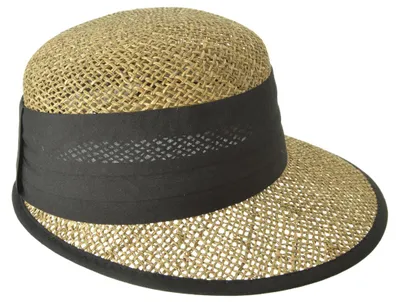 Seeberger Seegras Strohhut Schute mit Kontrasteinfass in beige