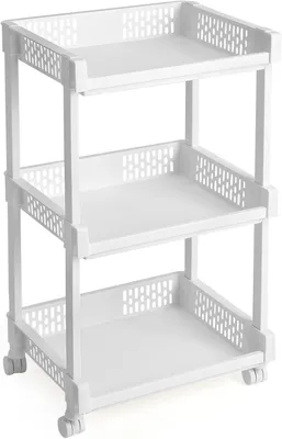 Image de Chariot de service - Chariot à 3 niveaux - Chariot de cuisine sur roulettes - Plastique - Hauteur 61 cm - Blanc