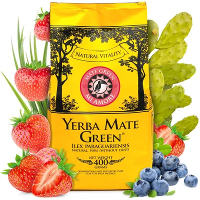 Obrázek produktu pro Yerba Mate Green Mi Amore 400g s jahodami - prémiové veganské brazilské sypané listy