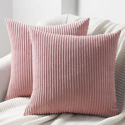 Produktbild von Kissenbezüge 2er Set 45x45 cm Rosa Kordsamt Gestreift