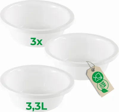Produktbild von Novaliv 3x Spülschüssel Rund 3,3L, D28 cm, Weiß, BPA-frei & Spülmaschinenfest – Ideal für Küche und Camping, Rundschüssel, Runde Plastikschüssel, Waschschüssel, Kunststoffschüssel, Plastic bowl