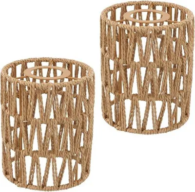 Image de 2 abat-jours en rotin naturel, suspension et lampe de table de style bohème, suspension, lustre, abat-jour de rechange 12 cm