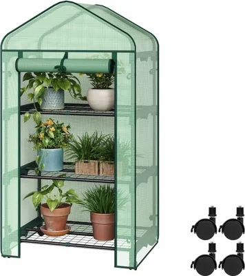 Produktbild von WOLTU Gewächshaus mit Rollen, Foliengewächshaus mit 3 Regalen, 70x130x50 cm : Grün Farbe: Grün