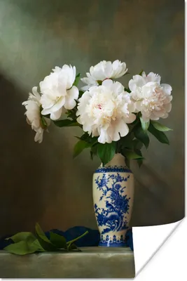 Produktbild von MuchoWow® Poster Vase - Pfingstrosen - Weiß 120x180 cm - Kunstposter