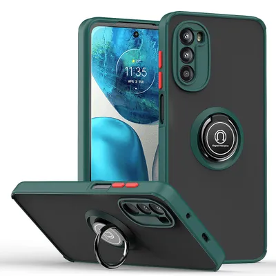 Obrázek produktu pro Pouzdro pro Motorola Moto G52 matné průsvitné TPU pouzdro s prstencovým držákem a stojánkem tmavě zelená