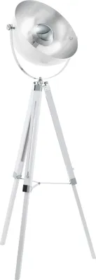 Produktbild von EGLO Dreibein Stehlampe Covaleda, 1 flammige Vintage Stehleuchte, Standleuchte aus Holz und Stahl, Farbe: Weiß, silber, chrom, : E27, inkl. Schalter