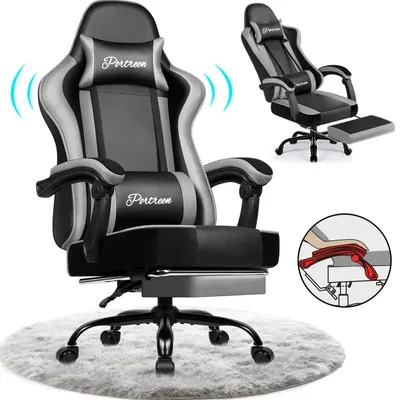 Produktbild von GTIMEX Gaming-Stuhl, ergonomischer Bürostuhl mit ausziehbarer Fußstütze, Kopfstütze und Lendenstütze, gepolstert, höhenverstellbar, 150 kg,