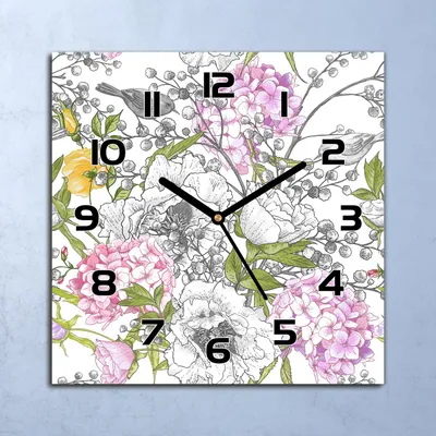 Produktbild von Wanduhr Echt-Glas-Küchenuhr Vögel und Blumen Quarz Lautlos 30x30 Deko Bilder