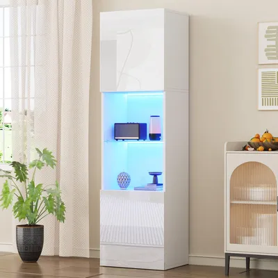 Produktbild von Weiße Hochglanzvitrine mit LED-Beleuchtung 45x35x160 cm