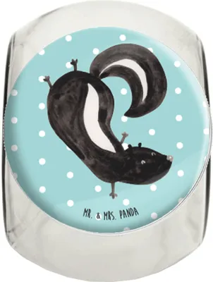 Produktbild von Mr. & Mrs. Panda Frischhaltedose Stinktier Handstand L 870ml - Türkis Pastell - Geschenk, Stinker, Vorratsglas, Bonboniere, Spielplatz, Vorratsbehälter, Skunk, Teedose