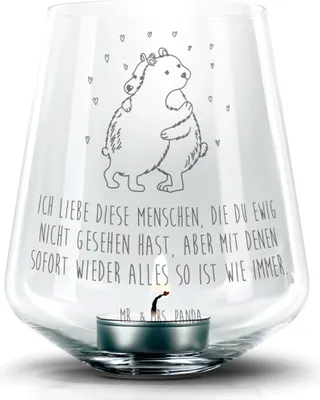 Produktbild von Mr. & Mrs. Panda Laterne Eisbär Umarmen - Transparent - Geschenk, Teelichthalter, Windlicht Glas, gravur, Lustige Sprüche, Kerzenhalter