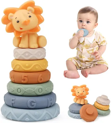 Produktbild von Montessori Stapelbares Silikonspielzeug Set, 7-teilig, für Babys 6-12 Monate, Motorikspielzeug