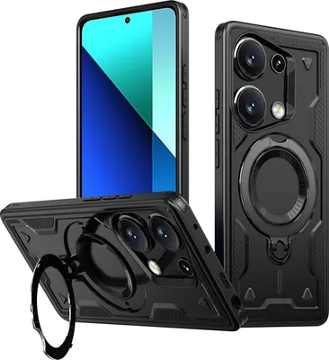 Produktbild von Dual Layer Hülle für Xiaomi Redmi Note 13 Pro 4G/Poco M6 Pro 4G Metall Ring Ständer Magnetisch Stoßfest Militär Handyhülle Schwarz