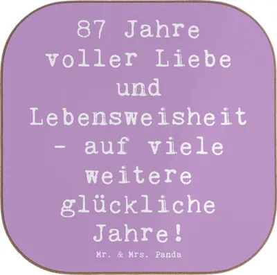 Produktbild von Mr. & Mrs. Panda Tischuntersetzer Spruch 87. Geburtstag Liebe - Lavendeltraum - Geschenk, Geburtstagsgeschenk, Happy Birthday, Coaster, besondere Geschenke 87 Jahre