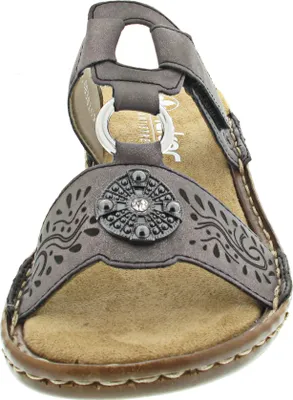 Produktbild von Rieker Damen Clog Pantolette Applikation zarte Details glänzender Ring 608K1, Größe:38 EU, Farbe:Grau