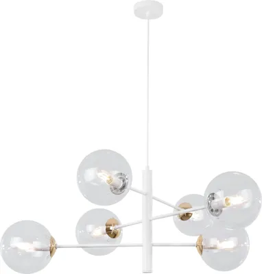 Image de Lampe à suspendre Vicenza blanc-doré 6 flammes avec abat-jour transparent E14