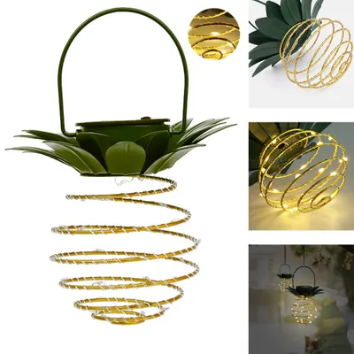 Produktbild von Wasserdichte LED-Pendelleuchte in Ananasform, Solar, Wandleuchte, Art Deco Design, schmiedeeiserner Rahmen, dekorative Außenbeleuchtung