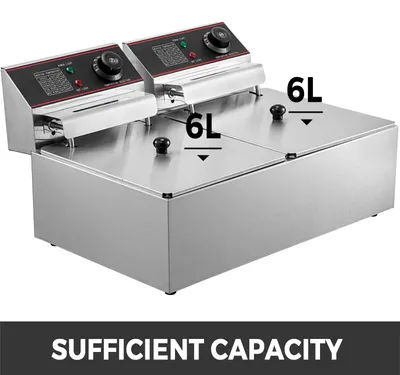 Obrázek produktu pro Dvojitý fritovací hrnec - 12 litrů - Elektrický fritovací hrnec - 5000 W - Nerezová ocel - Nastavitelný termostat - Pro gastronomii