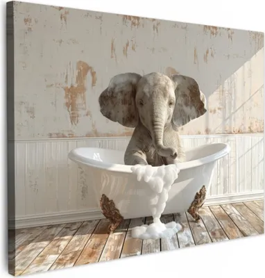 Produktbild von MuchoWow© Wanddeko 40x30 cm - Badezimmer Bilder Elefant, Leinwand Bilder, Wandbilder, Gemälde