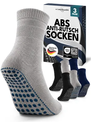 Zdjęcie produktu dla Skarpety ABS dla mężczyzn i kobiet, antypoślizgowe, bawełniane - model 8600, kolor: czarny, niebieski, szary, rozmiar 43-46, zestaw 3 pary